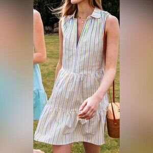Kiel James Patrick KJP Newport Sunset Striped Sleeveless Mini Dress. Small.